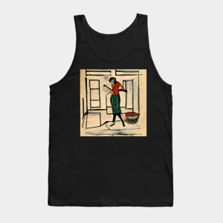 Old fashioned sketch graphic of woman in her house. Tank Top
